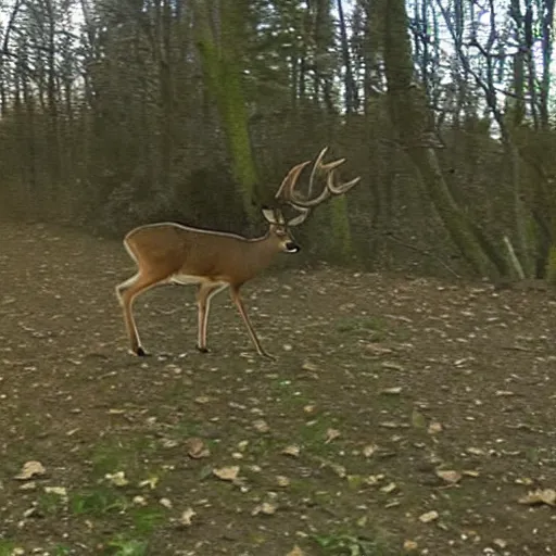 Prompt: trail cam footage of a deer without head with gigantic legs, low quality cursed video