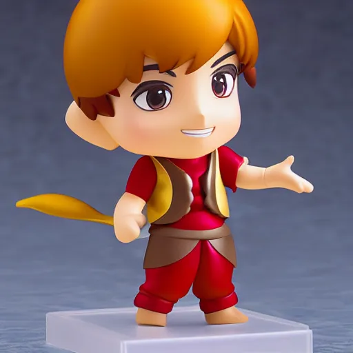 Image similar to pixar aladdin as nendoroid, side view, 8 k hd dof, kodak film,