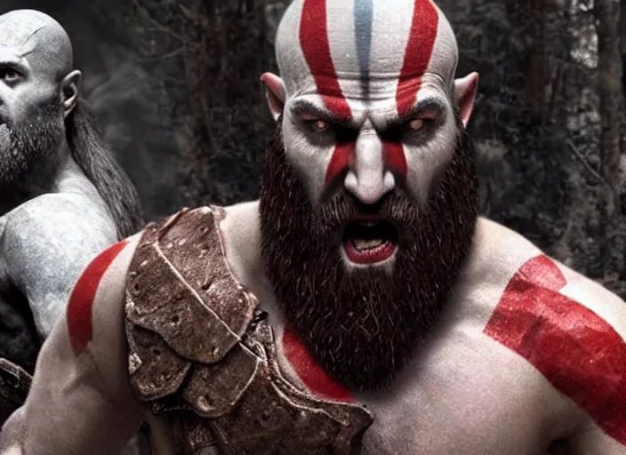 Image similar to movie frame of benjamin netanyahu playing kratos in god of war ( 2 0 2 0 ), hd, bluray, highlydetailed, cinematic