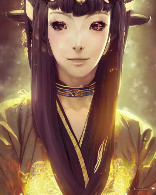 Image similar to An anime portrait of Ssunbiki as a beautiful woman wearing a kimono from Skyrim, 'Ara ara' energy, by Stanley Artgerm Lau, WLOP, Rossdraws, James Jean, Andrei Riabovitchev, Marc Simonetti, and Sakimichan, highly detailed, ultra detailed, golden hour, trending on artstation, cgstudio