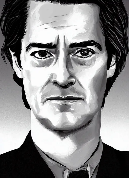 Prompt: portrait of kyle maclachlan as dale cooper by kevin tong