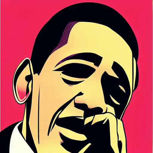 Image similar to Obama, graphic illustration by Jamie Hewlett, bold colors