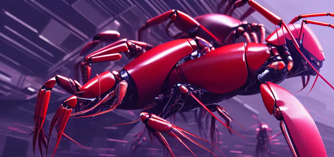 Prompt: beams penetrating space, beautiful crayfish surrounded by internet hyperlinks and icons | | cyberpunk, artgerm, octane render, raytracing, 8 k, hd, vibrant, escher, tsutomu nihei, violet