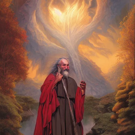 Prompt: Beautiful hyperrealistic detailed matte portrait painting of moses with the Burning Bush, by andreas rocha and john howe, and Martin Johnson