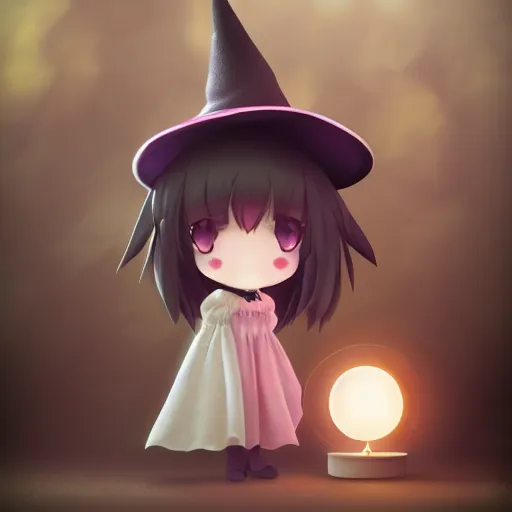 Prompt: cute fumo plush girl gazing into a crystal ball swirling with strange energy, smoke and volumetric fog, witch girl, soothsayer, lens flare glow, chibi anime, vray