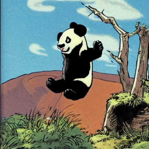 Prompt: a jumping panda by bill watterson