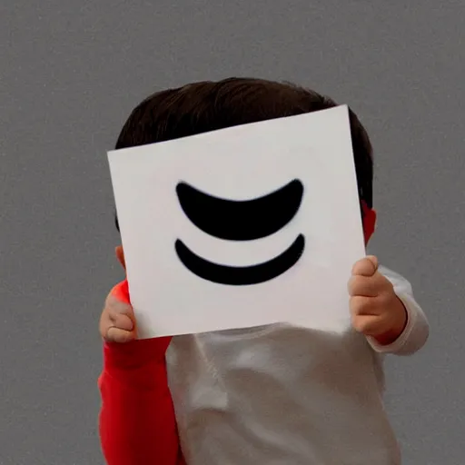 Prompt: child drawing of smiling emoji face with red eyes thumb up and red eyes.