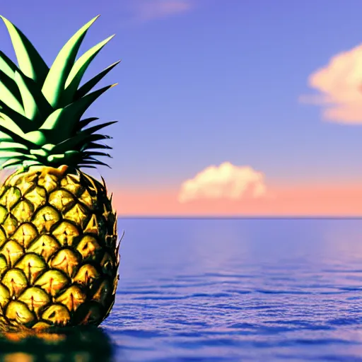 Image similar to a pineapple floating in the middle of the ocean, realistic, beautiful lighting