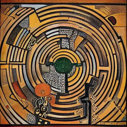 Image similar to maze labyrinth steampunk by albert gleizes and by hilma klint