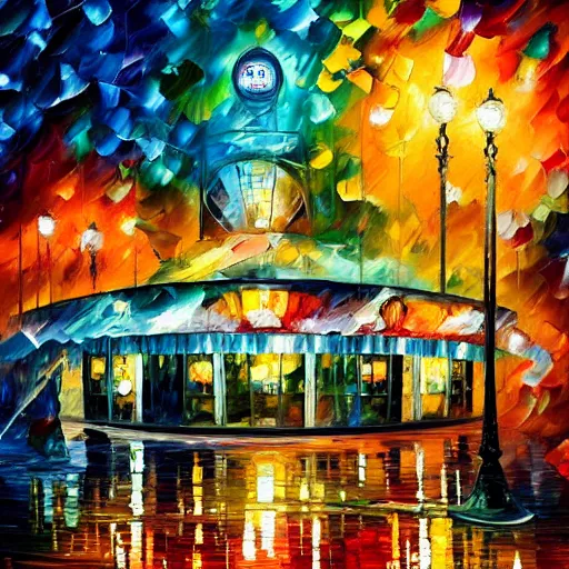 Prompt: beautiful leonid afremov highly detailed impasto! acrylic painting! of an underwater art deco lounge. bioshock, rapture, trending on artstation