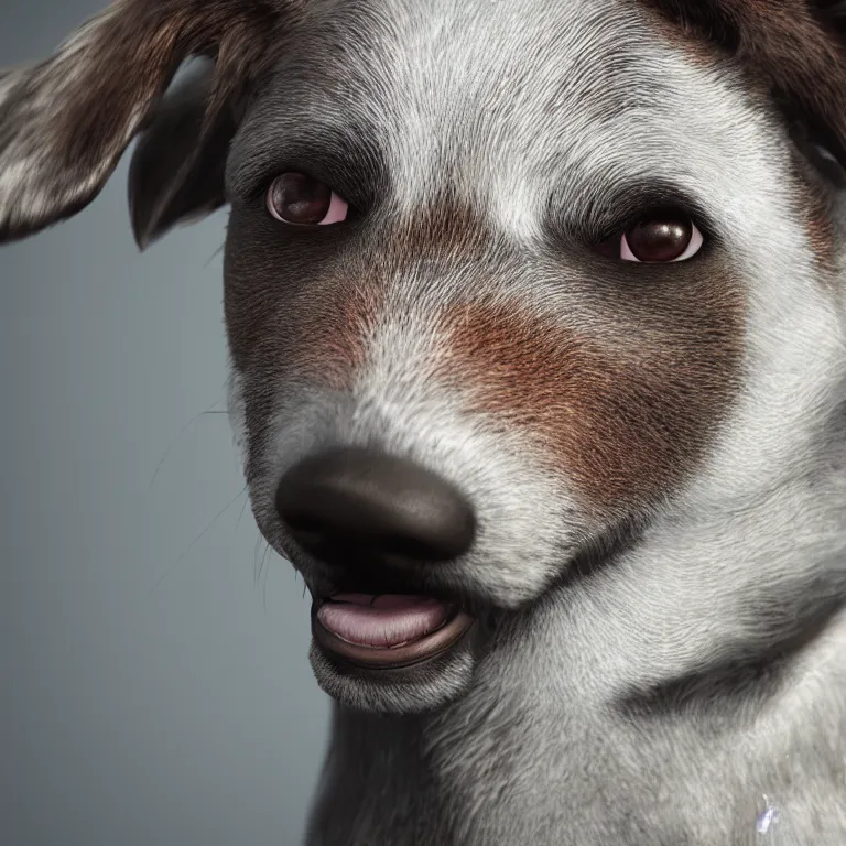 Image similar to photo of a dog, photorealistic, octane render, unreal engine, 8 k, high detailed