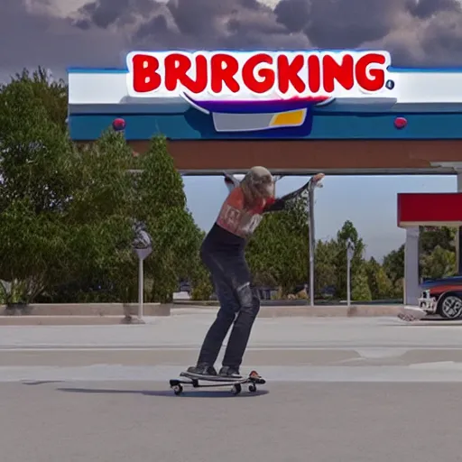 Image similar to kenny g skateboarding in a burger king parking lot, epic, cinematic, realism, ultra detailed, 8 k