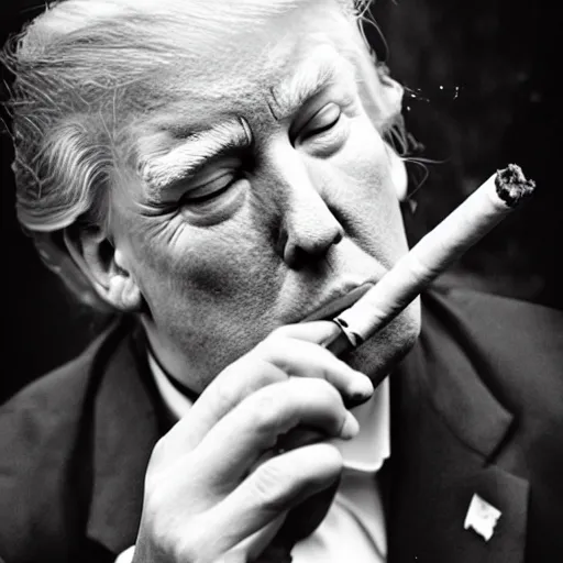 Image similar to a high detail photo of donald trump smoking a cigarrette, subject= donald trump, subject detail: extremly detailed, subject action: smoking a cigar, photorealism, dramatic lighting, award winning photograph, trending on artstation