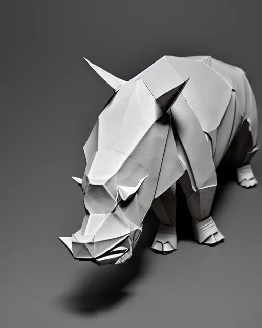 Image similar to an origami rhinoceros by akira yoshizawa, realistic, very detailed, complex, intricate, studio lighting, bokeh, sigma 5 0 mm f 1. 4