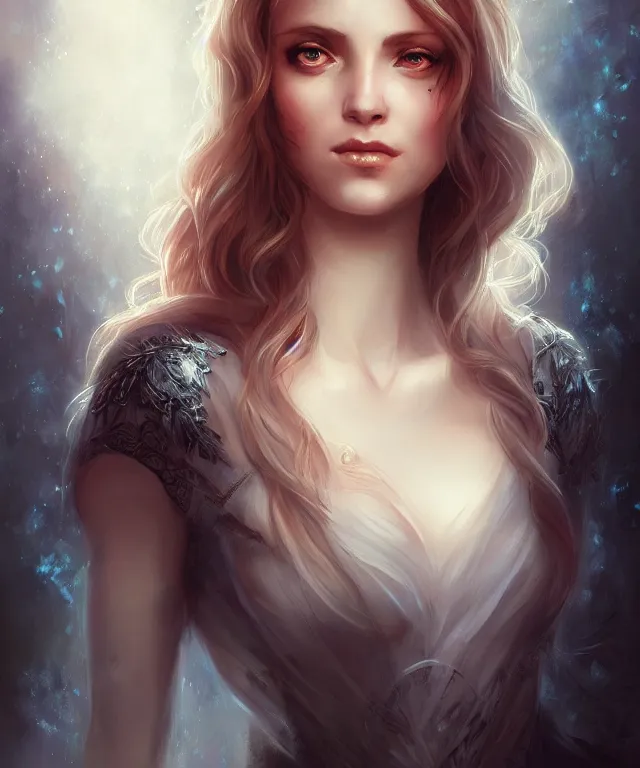 Prompt: laura bailey by charlie bowater and titian and artgerm, full - body portrait, intricate, face, forest, elegant, blue mist, beautiful, highly detailed, dramatic lighting, sharp focus, trending on artstation, artstationhd, artstationhq, unreal engine, 4 k, 8 k