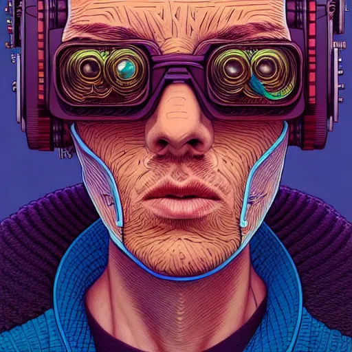 Prompt: highly detailed intricate masterpiece portrait painting of a cyberpunk scientist, sharp focus, award - winning, trending on artstation. josan gonzales moebius deathburger