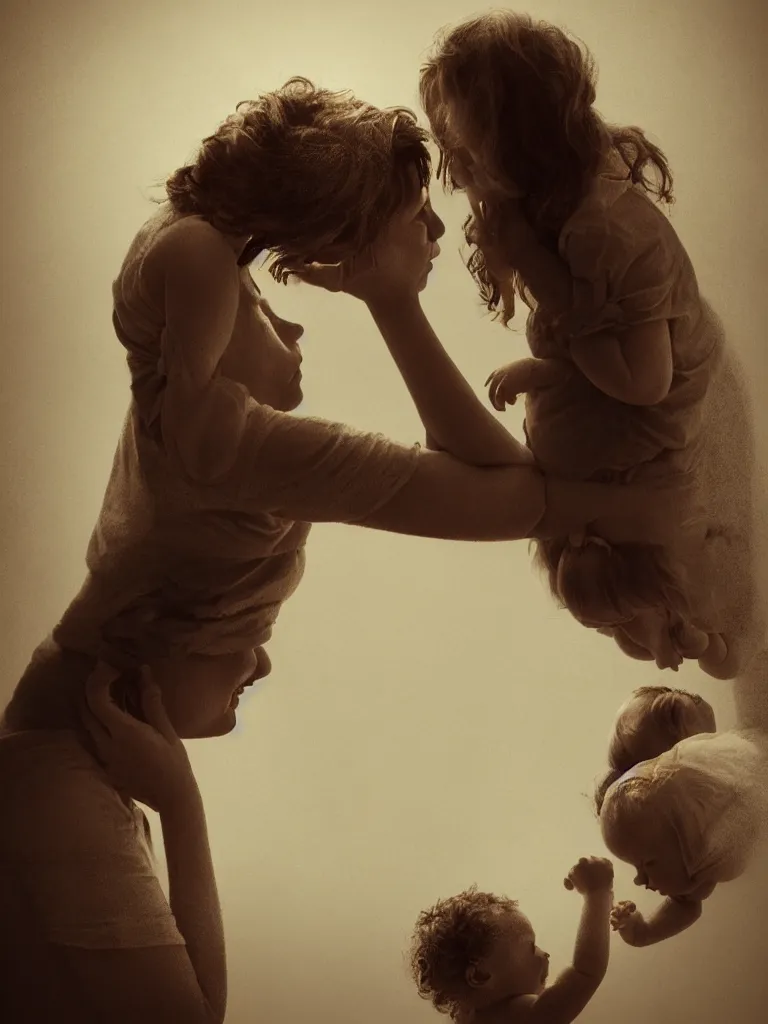 Image similar to motherhood, concept art, dramatic lighting, blunt borders, rule of thirds