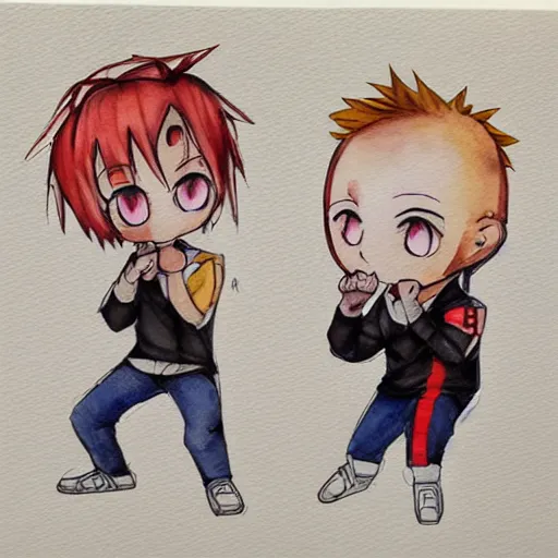 Prompt: paymoneywubby dancing, anime chibi style, watercolor,