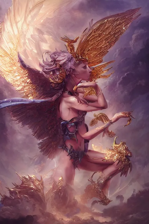 Image similar to beautiful cursed girl sorcerer transforming into crystals and golden dragon skin, casting magic spell, angel, fantasy, magic the gathering, hyper detailed, 3 d render, hyper realistic detailed portrait, peter mohrbacher, wlop, ruan jia, luis royo