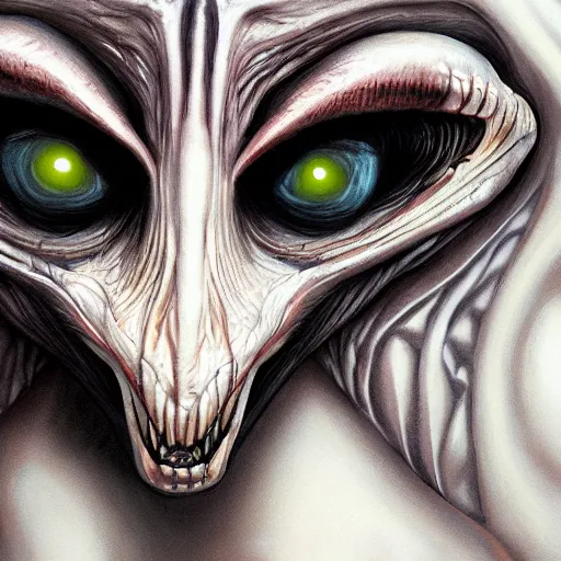 Image similar to close-up portrait of a new alien monster, creative design, realistic detailed painting, trending on deviantart