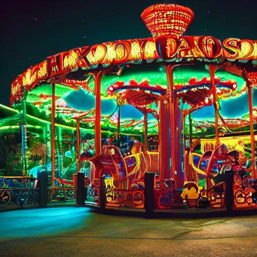 Prompt: dark ride in a amusement park