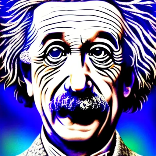 Image similar to An extremely psychedelic portrait of Albert Einstein, surreal, LSD, face, detailed, intricate, elegant, lithe, highly detailed, digital painting, artstation, concept art, smooth, sharp focus, illustration