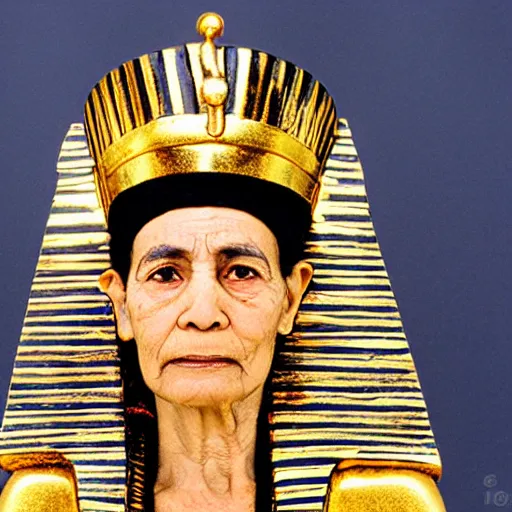 Image similar to egyptian elder woman with high detailed golden crown.