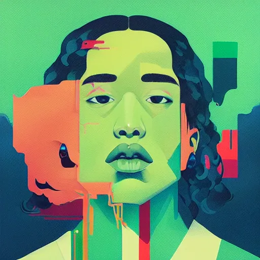 Prompt: profile picture by sachin teng, marijuana organic painting, marijuana, matte, hiphop, hard edges, energetic, 3 d shapes, supreme, asymmetrical, smoke, green, highly detailed