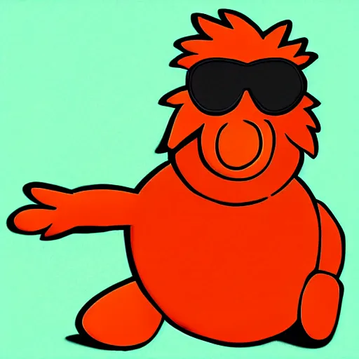 Prompt: bip bippadotta, rubber hose style, orange fuzzy muppet, wearing sunglasses, hand drawn cartoon