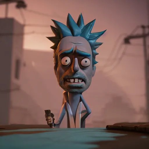 Image similar to full body pose, hyperrealistic photograph of rick sanchez from rick and morty, dim volumetric lighting, 8 k, octane beautifully detailed render, extremely hyper detailed, intricate, epic composition, cinematic lighting, masterpiece, trending on artstation, very very detailed, stunning, hdr, smooth, sharp focus, high resolution, award, winning photo, dslr, 5 0 mm