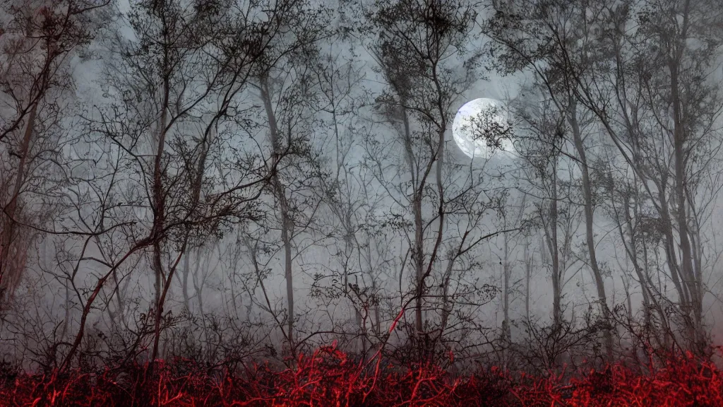 Moon Red Night Sky Forest Scenery 4K Wallpaper #6.2202