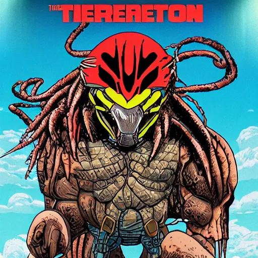 Image similar to the predator from the 1987 movie in the style of studio Ghibli, detailed