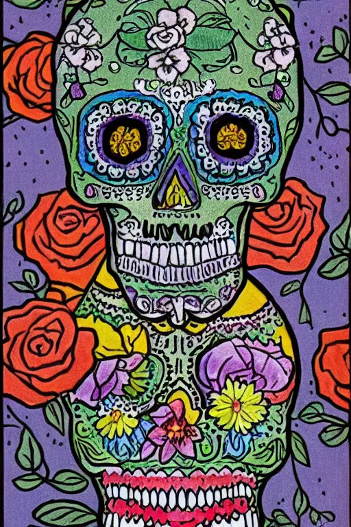 Image similar to Illustration of a sugar skull day of the dead girl, art by Elsa Beskow