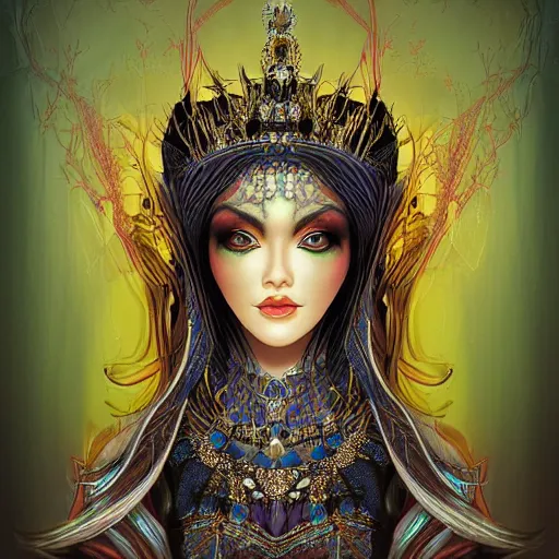 Prompt: Ancient Queen of the Night portrait in the Dang My Linh style, digital art, highly detailed