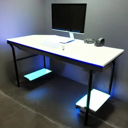 Image similar to photo of rgb gaming vanity desk