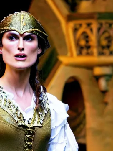 Image similar to a photograph of Keira Knightley as Miranda from the stage production of The Tempest