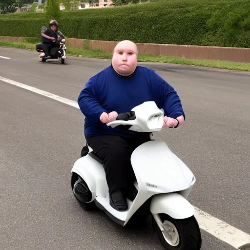Image similar to morbidly obese american with severe diabetes riding on a scooter