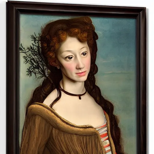 Image similar to skinny female artist in the style of renaissance oil painting, rococo, manga