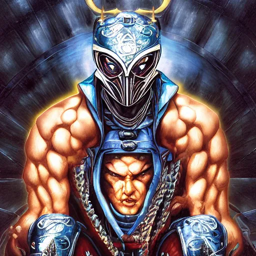 Prompt: portrait of crazy subzero mortal kombat, symmetrical, by yoichi hatakenaka, masamune shirow, josan gonzales and dan mumford, ayami kojima, takato yamamoto, barclay shaw, karol bak, yukito kishiro