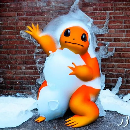 Image similar to charmander made completely of ice, photography