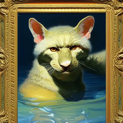 Prompt: a portrait of a furry alien in the pool. highly detailed painting by gaston bussiere, craig mullins, j. c. leyendecker, furry