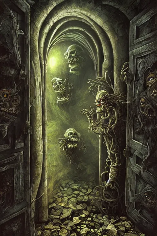 Image similar to a small ghoul creeping around a bedroom. he is laughing maniacally. art by peter mohrbache and tomacz alen kopera.