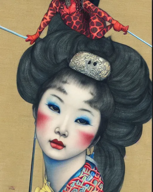 Image similar to Ai Tominaga as a circus acrobat, painting by Chie Yoshii