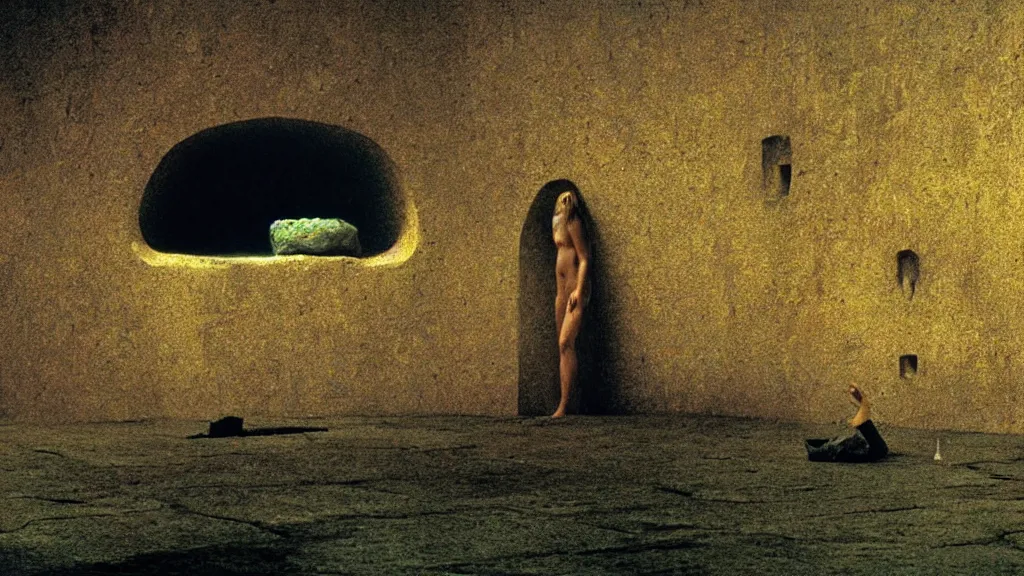 Image similar to i lost my keys at the fountain of youth, film still from the movie directed by denis villeneuve and david cronenberg with art direction by salvador dali and zdzisław beksinski, wide lens