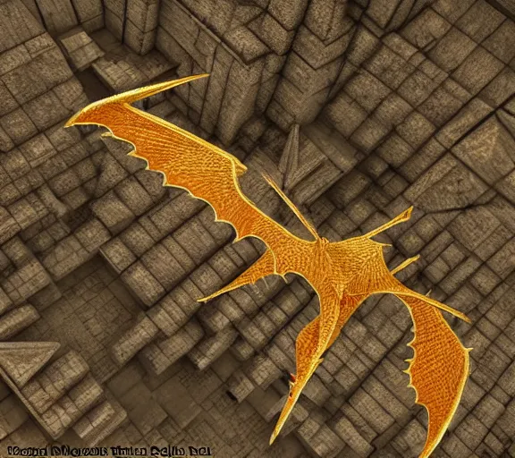 Image similar to rathalos flying over the pyramids!! in the style of m. c. escher