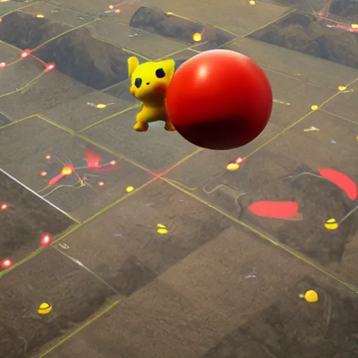 Image similar to A tomato and Pikachu on drugs flying Indoor skydiving in the ancient world, tripping, hyperreallistic