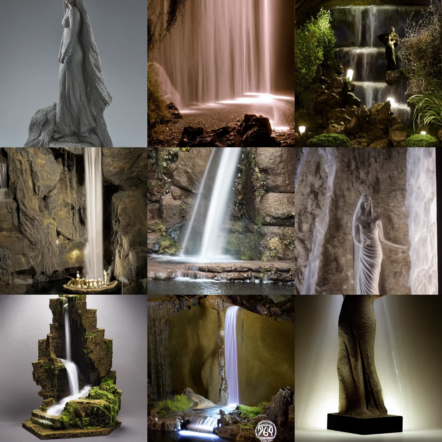 Prompt: an award wining sculpture of waterfall of the bride, cinematic lighting