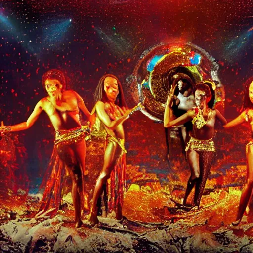 Prompt: Boney M doing a ritual around the river of Babylon, Realistic, HDR, Clear Image, HDD, RTX ON,