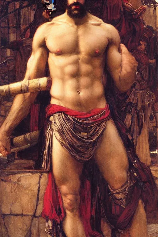 Image similar to hercules, orientalist intricate portrait by john william waterhouse and edwin longsden long and theodore ralli and nasreddine dinet, hyper realism, dramatic lighting