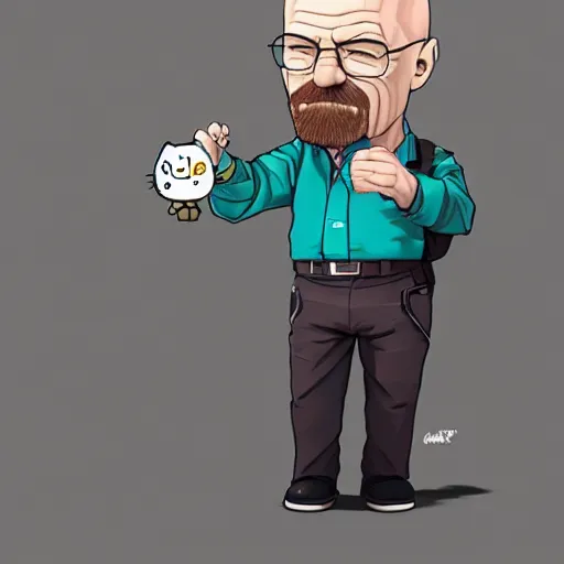 Prompt: Walter White as a Hello Kitty, by Stanley Artgerm Lau, WLOP, Rossdraws, James Jean, Andrei Riabovitchev, Marc Simonetti, Yoshitaka Amano, ArtStation, CGSociety,